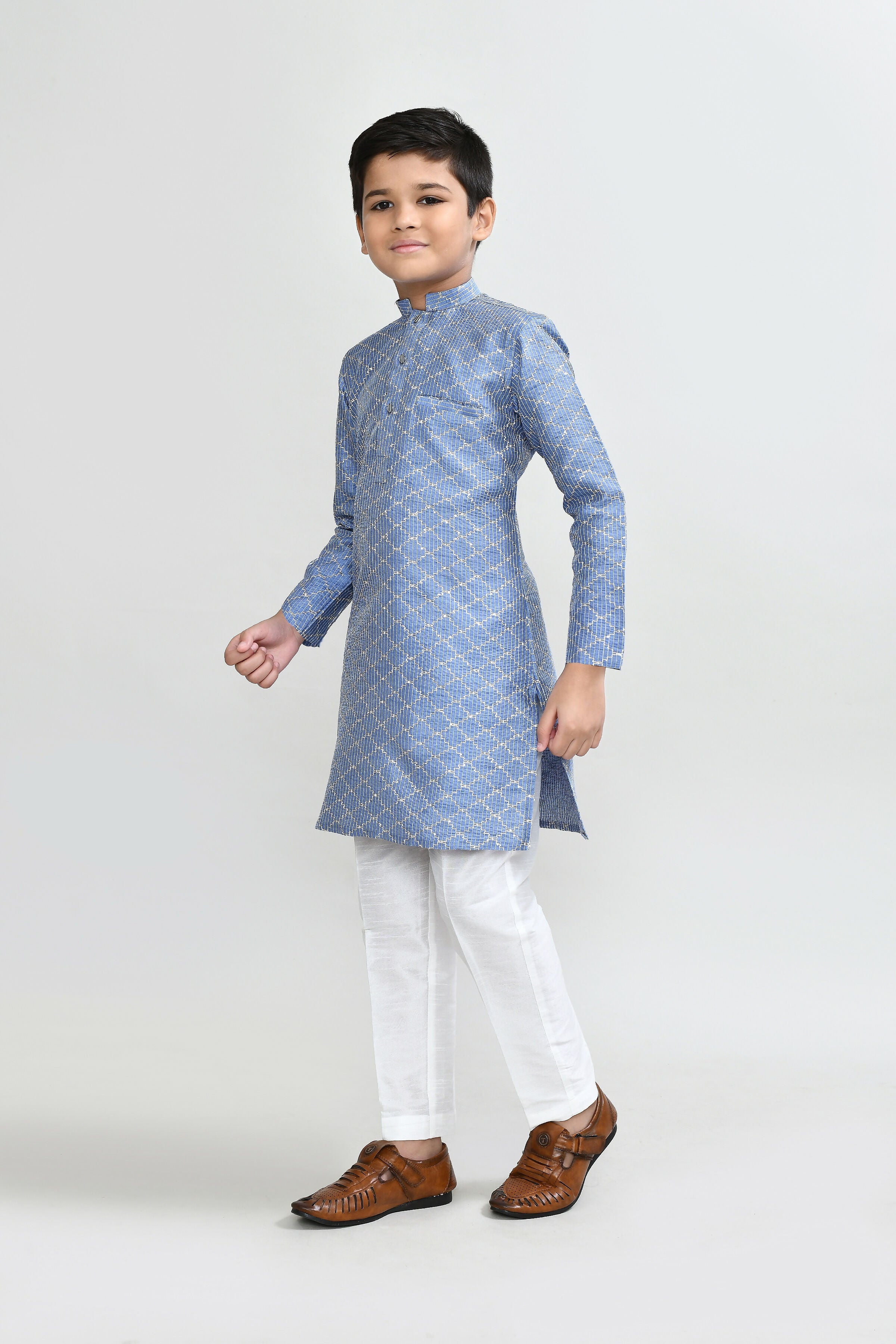 Joban Fashion Art Silk Blue Kurta With Straight Fit Pant