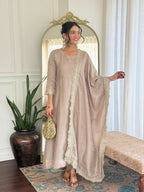 The52 CreamWomen's Gorgeous Vichitra Silk Fabric Embroidered Work Flared Anarkali Pant and Dupatta Set - Distacart