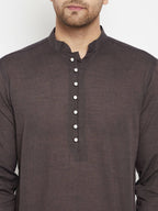 Even Apparels Brown Pure Cotton Long Men's Kurta With Band Collar - Distacart