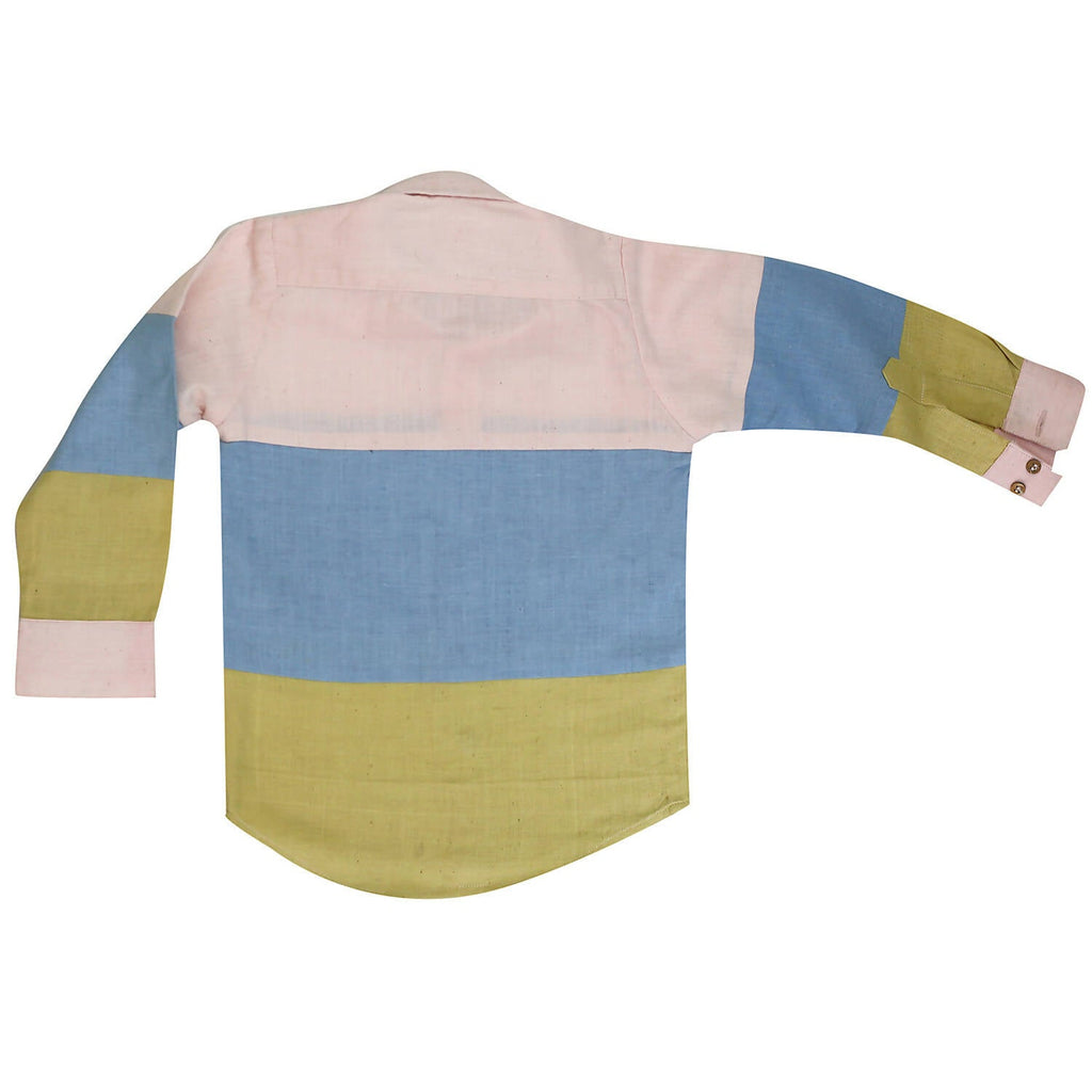 Mhyssa Blue and Yellow Color Blocked Shirt