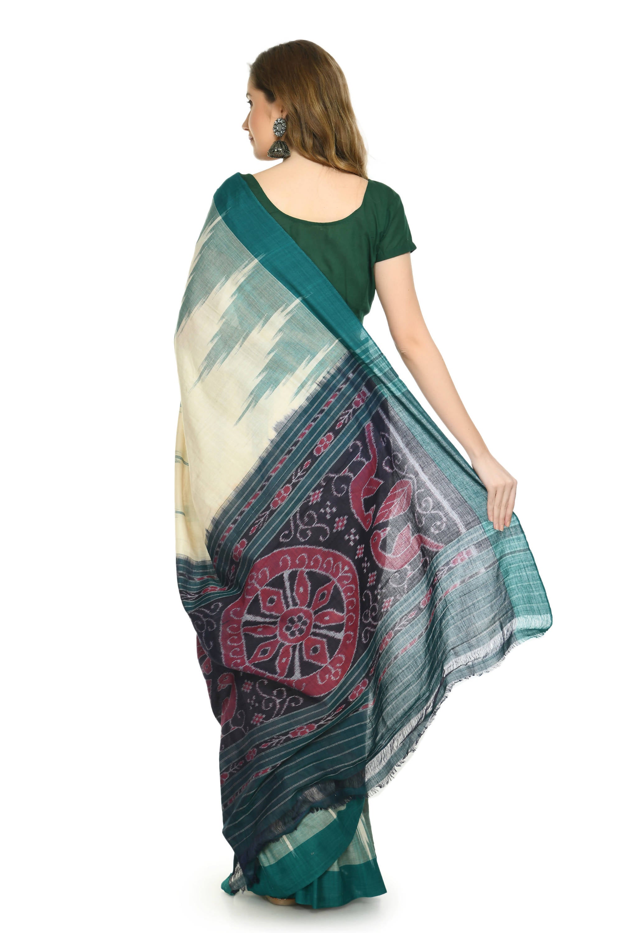 Vamika Sambalpuri Ikat Cotton Kargil Tsrite & Green Saree - Distacart