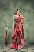 Pink Satin Solid Designer, Printed Party Wear Ready To Wear Saree - Nasreen