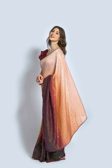 Vegaa Fashion Brown Vichitra Silk Embroidered Party Wear Saree