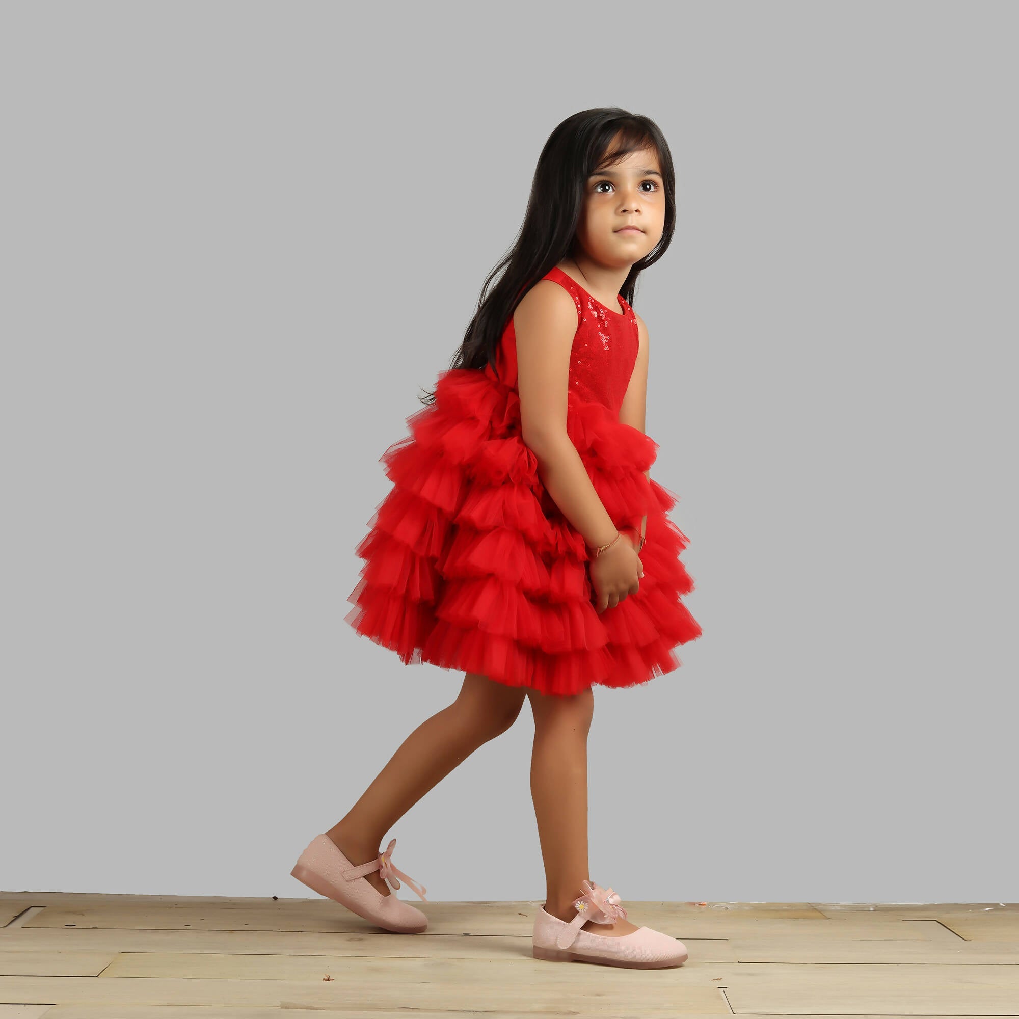 Pink Cow Fashions Red Dress With Frill Bottoms