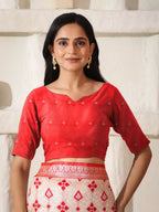 Shree Shyam Fashion Linen Cotton Red & White Saree - Distacart