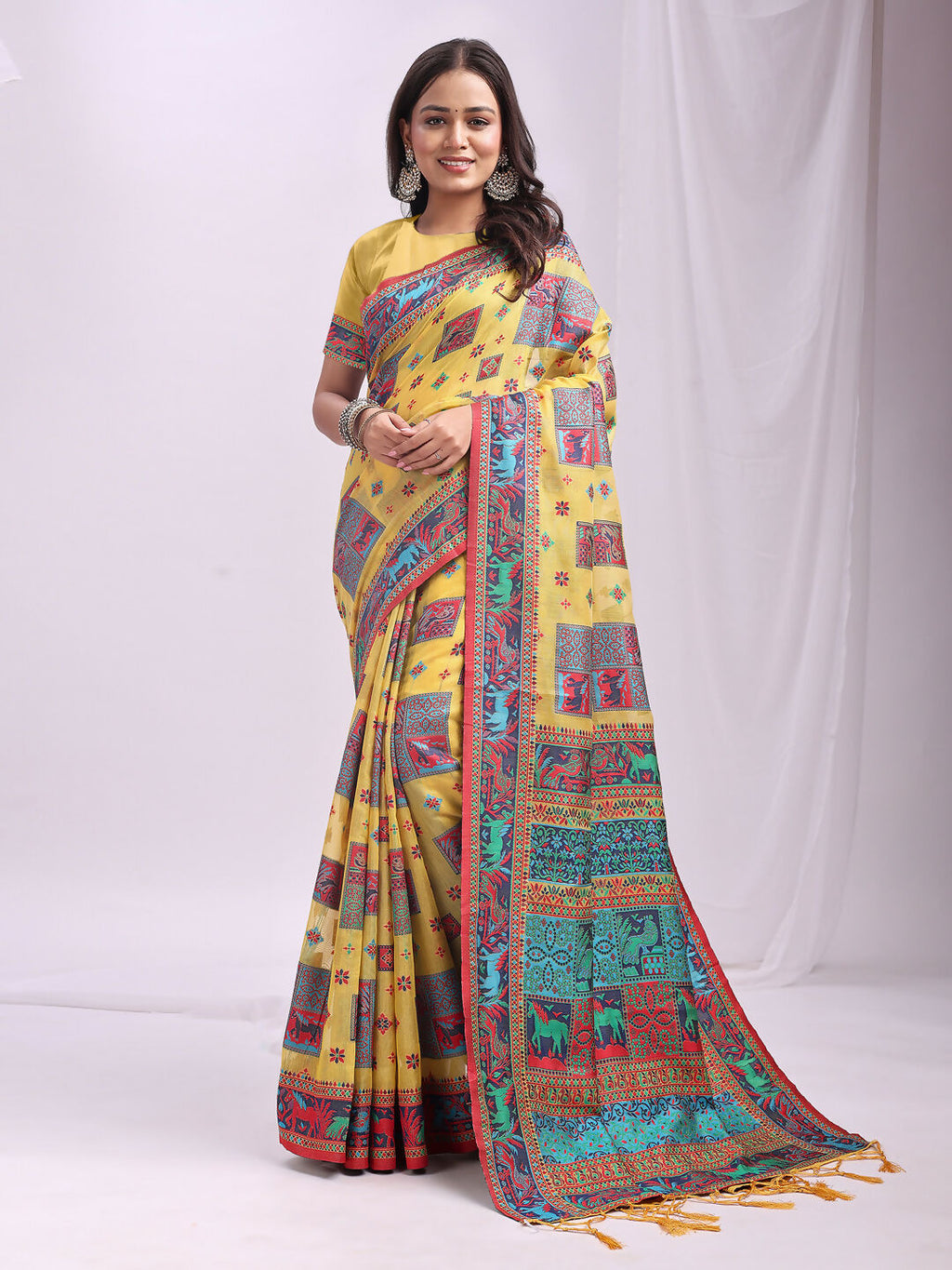 Shree Shyam Fashion Vastraloom Yellow Linen Cotton Saree