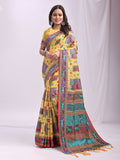 Shree Shyam Fashion Vastraloom Yellow Linen Cotton Saree