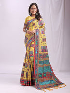 Shree Shyam Fashion Vastraloom Yellow Linen Cotton Saree