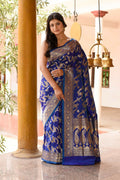 Joban Fashion Ink Blue Banarasi Soft Pure Handloom Banarasi Silk Saree