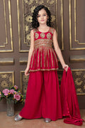 Kids Wedding Designer Pink Faux Georgette Sharara Suit - Aaradhna