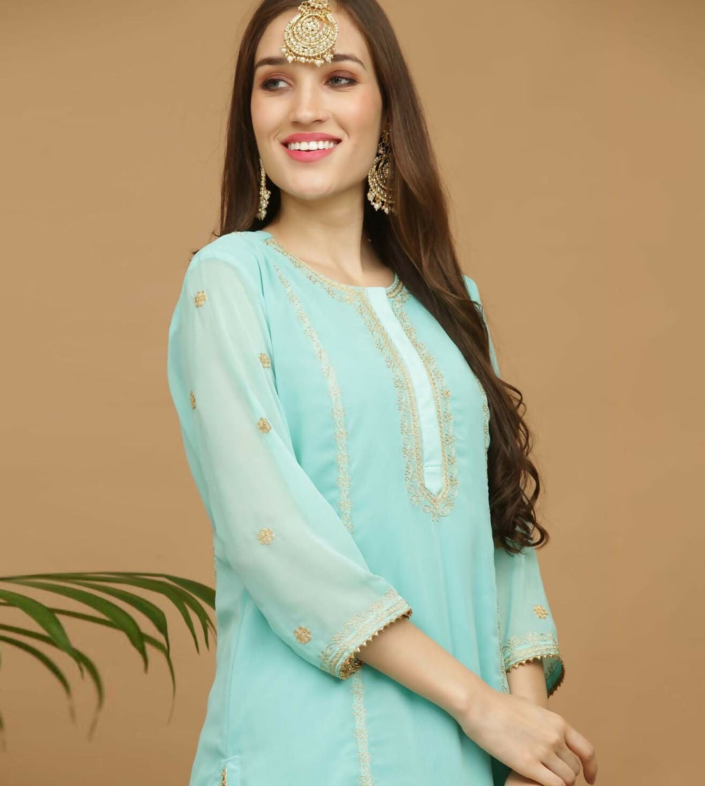 Joban Fashion Turquoise Georgette Lehenga Set