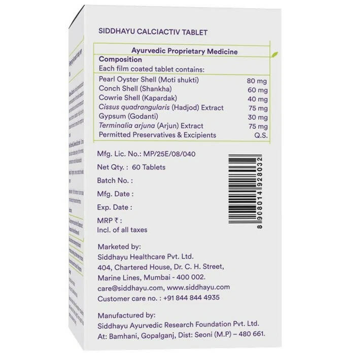 Siddhayu Ayurveda Calciactiv Advanced Natural Calcium Supplement Tablet - Distacart