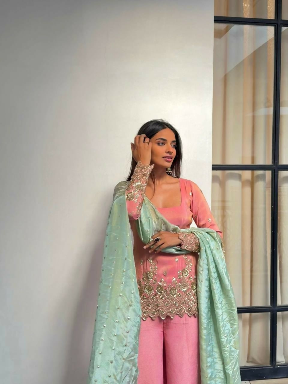 Teeya Creation Pink Color Heavy Shimmer Silk Embroidery Work Party Wear Suit - Distacart