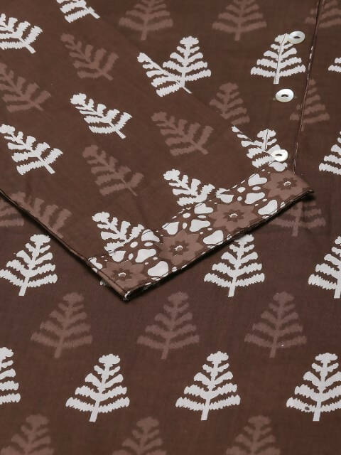 FIORRA Women's Brown Cotton Straight Kurta Pant With Dupatta