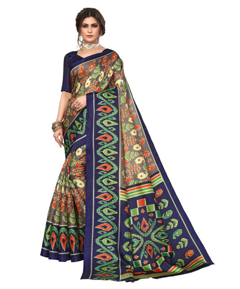 Vamika Navy Blue Printed Art Silk Saree