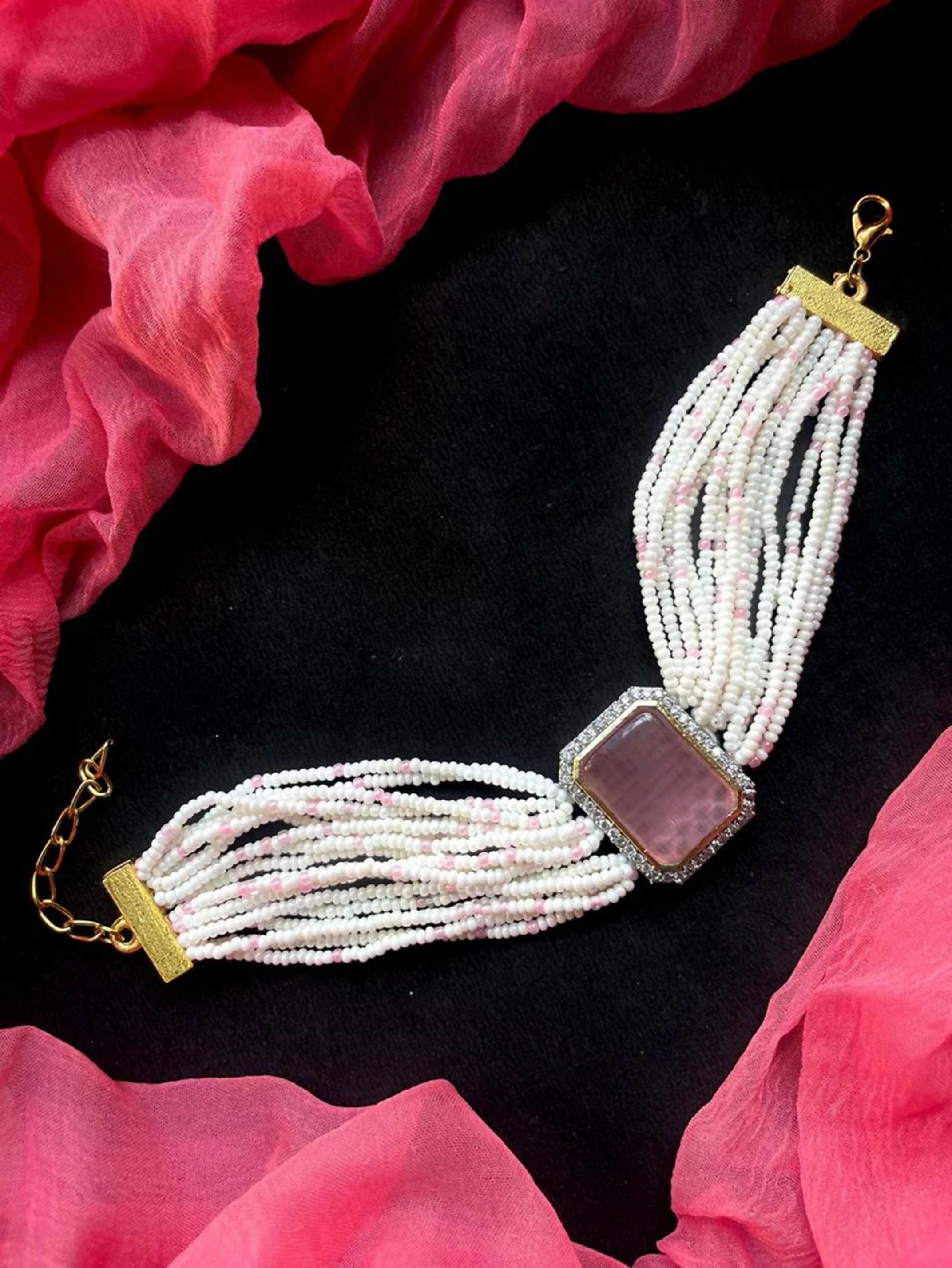 Joban Fashion Onion Pink Brass Ad With Monalisa Stone Beaded Bracelet - Distacart