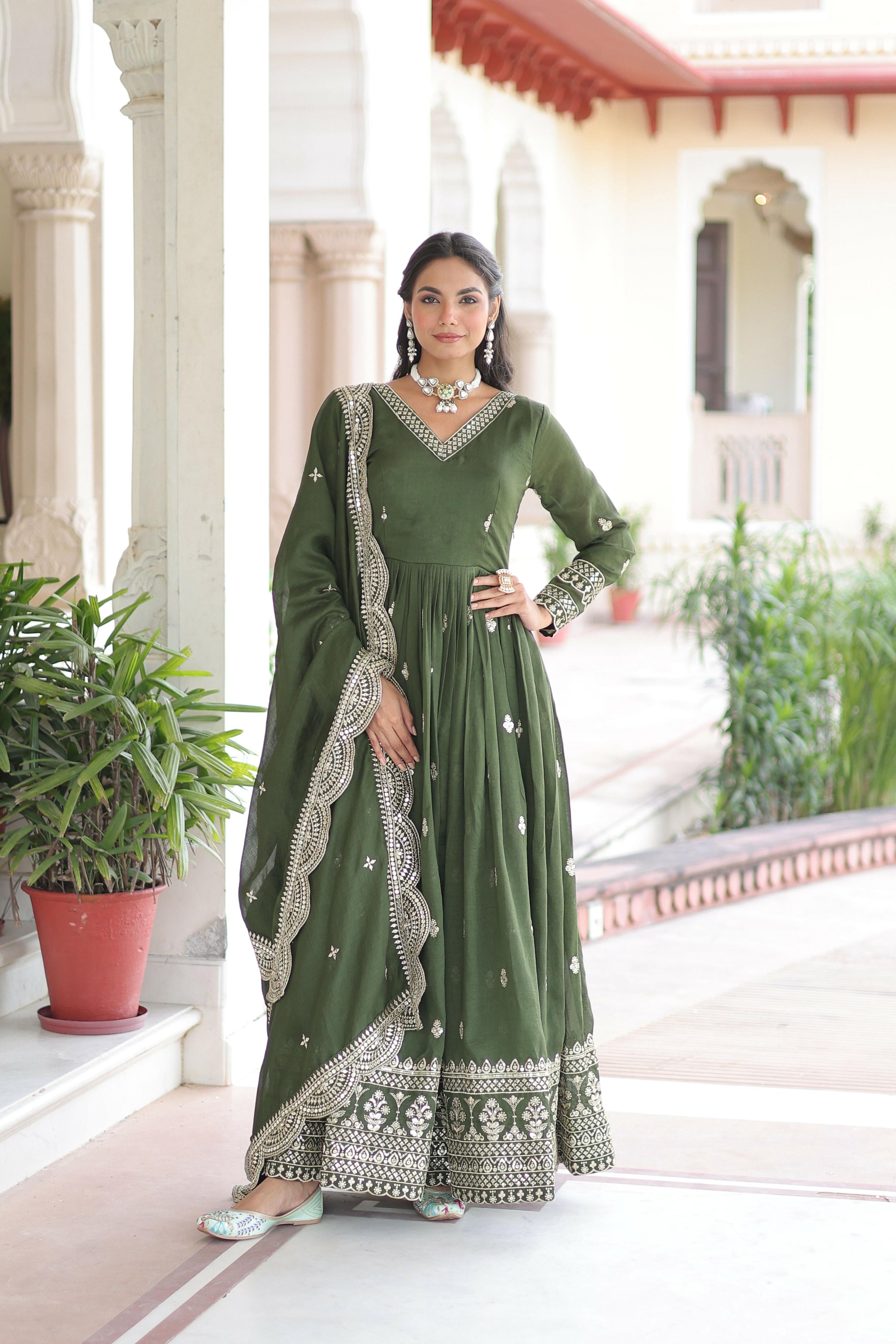 Joban Fashion Green Readymade Kurta Set With Sequence embroidery Work - Distacart