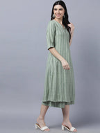 Myshka Stylish Green Cotton 3/4 Sleeve Women's Kurta Palazzo Set - Distacart