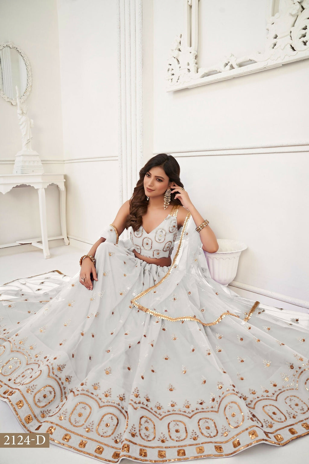 Eilara White Net Sequin Work Lehenga