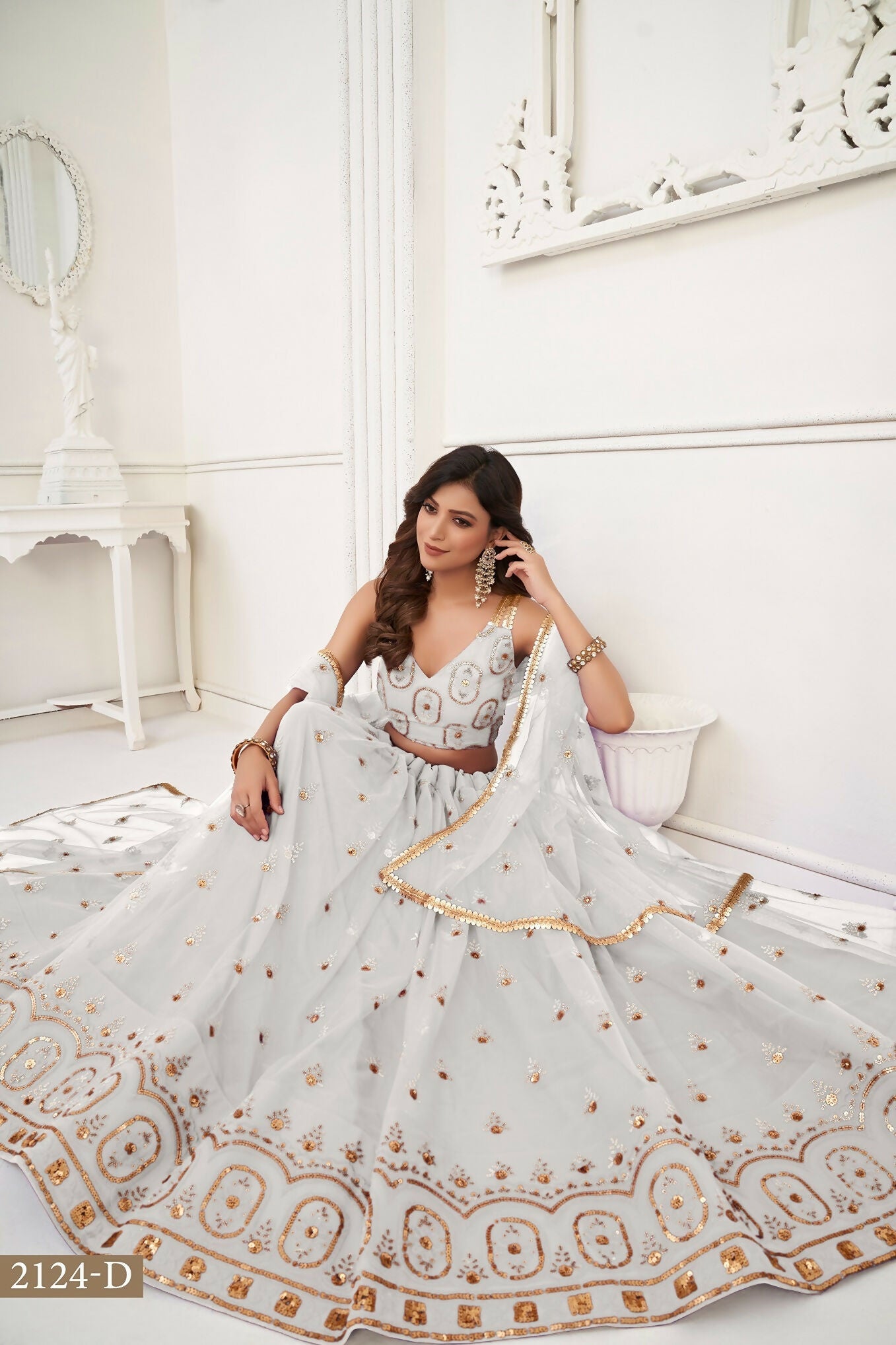 Eilara White Net Sequin Work Lehenga