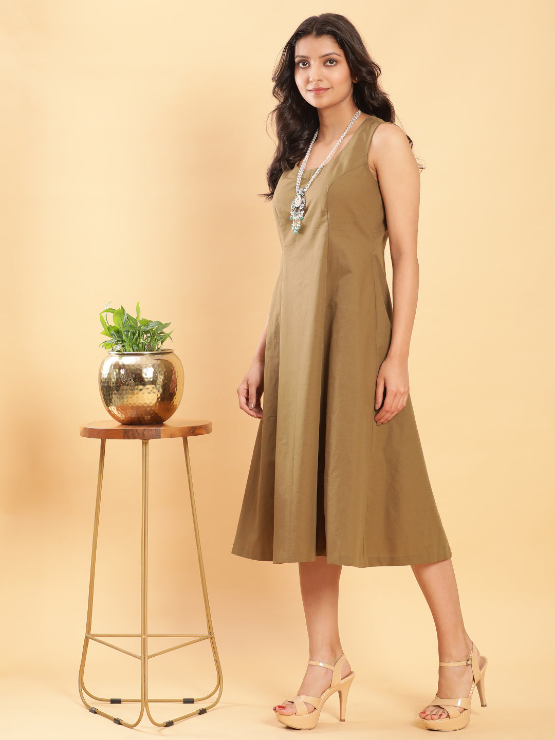 BohoJazz Vegetable Dye Handblock Jacket with Olive Green Linen Dress - Distacart