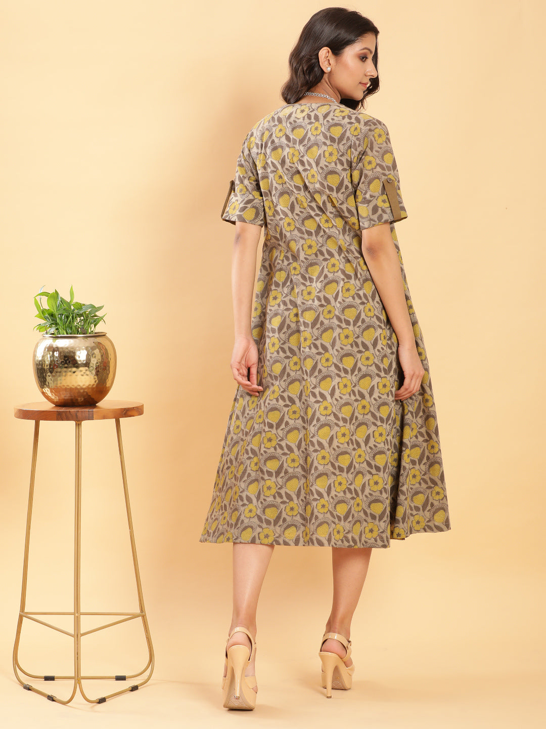 BohoJazz Vegetable Dye Handblock Jacket with Olive Green Linen Dress - Distacart