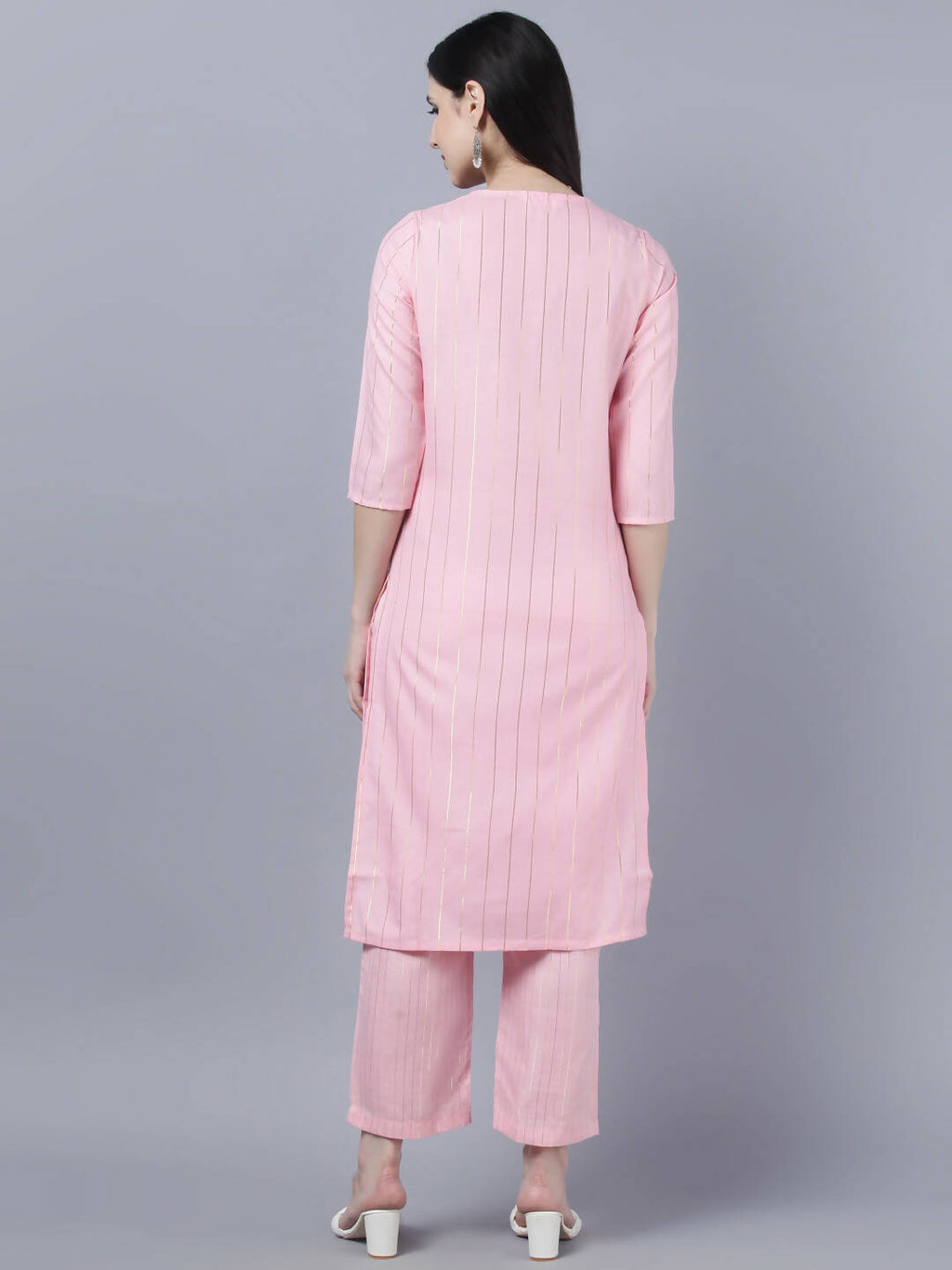 Myshka Women Pink Panelled Pure Cotton Kurta with Trousers With Dupatta Set - Distacart