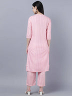 Myshka Women Pink Panelled Pure Cotton Kurta with Trousers With Dupatta Set - Distacart