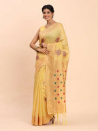 Shree Shyam Fashion Linen Cotton Yellow Saree - Distacart