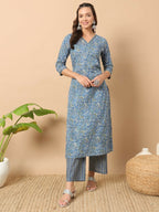 FIORRA Women's Wine Cotton Straight Kurta Set
