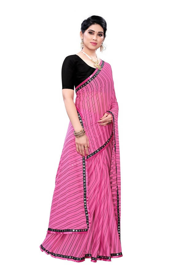 Vamika Pink Malai Silk Printed Saree (Zigzag Pink)