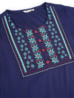 Sztori Plus Size Floral Yoke Design Thread Work Straight Kurta
