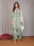 Joban Fashion Women Off White & Forest Green Linen Printed Stitched Kurta Set - Distacart