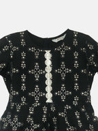 Ahalyaa Black Chanderi Gold Foil Printed Kids Dress For Girls