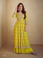 Anaita Yellow Real Chinon Stitched 3 Piece Suit with Printed & Embroidery hand work - Distacart