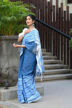 Beatitude Blue Cotton Tanchori Handloom Saree