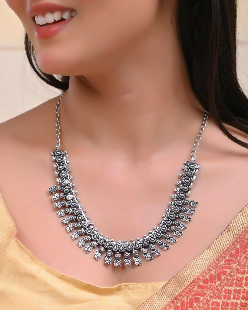 VOJ Silver-Toned Silver-Plated Oxidized Necklace
