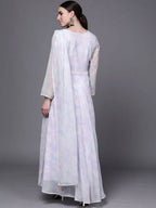 Ahalyaa Women Blue & White Floral Fit & Flare Maxi Ethnic Dress - Distacart