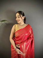 Joban Fashion Red Paisley & Floral Soft Satin Silk Banarasi Silk Saree - Distacart