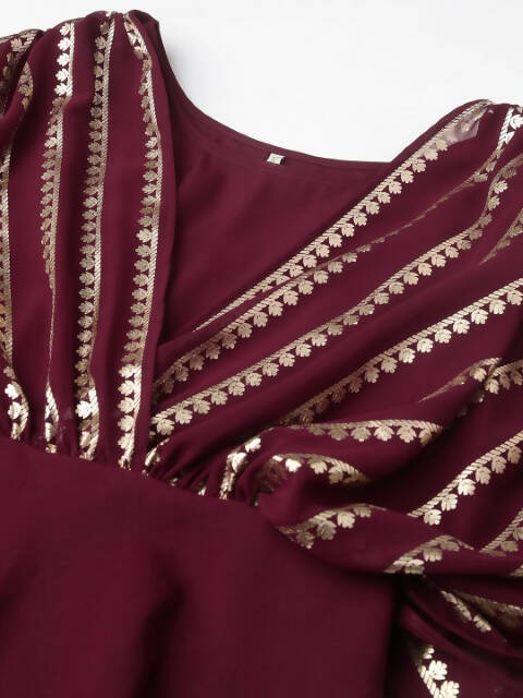 FIORRA Women's Wine Poly Crepe A-Line Kurta Set