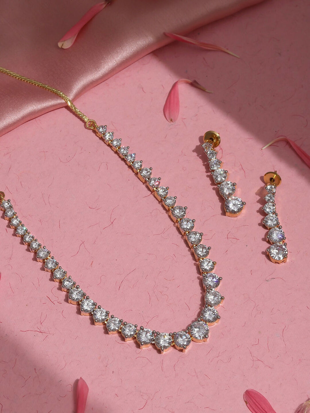 Diamond Neckpiece with Dangler Diamond Earrings- Ruby Raang