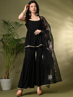 Sangria A-Line Kurti With Sharara & Dupatta
