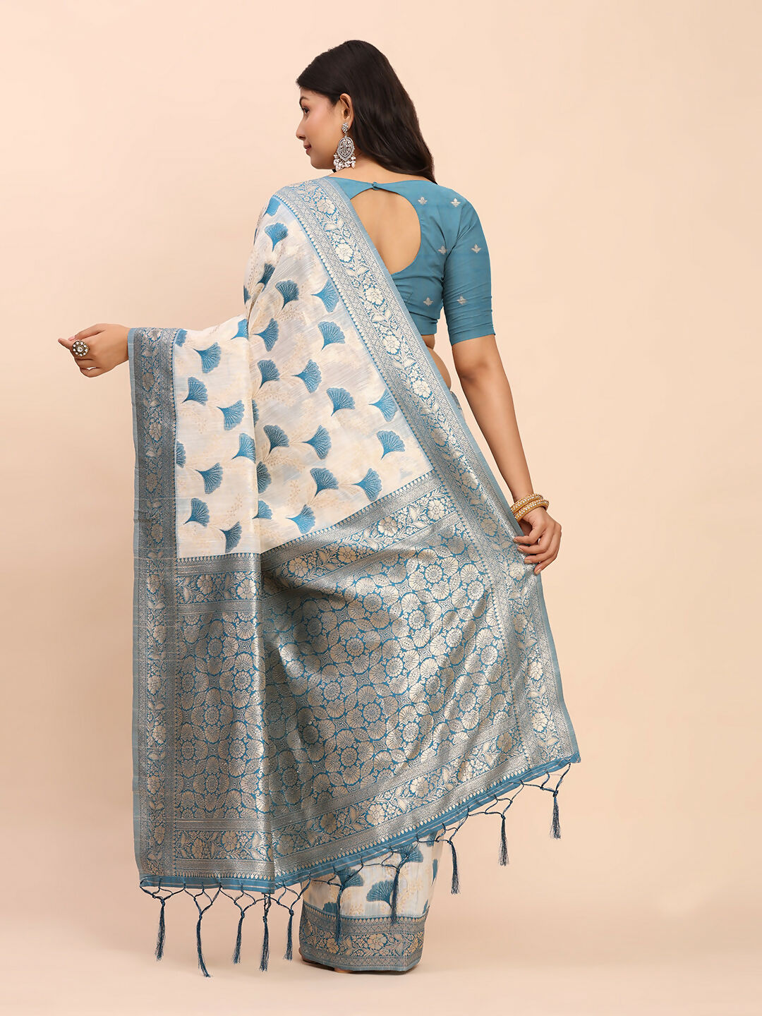 Shree Shyam Fashion Linen Cotton Sky Blue Saree - Distacart