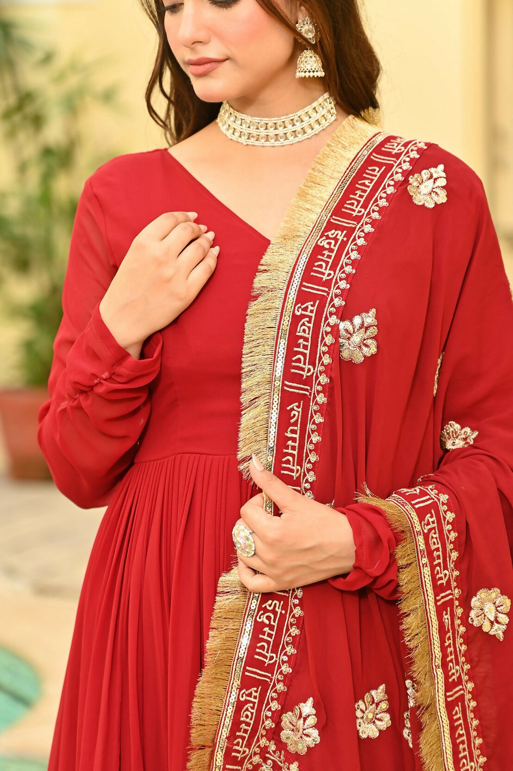 Joban Fashion Red Georgette Sequence Embroidery Work Kurta Set - Distacart