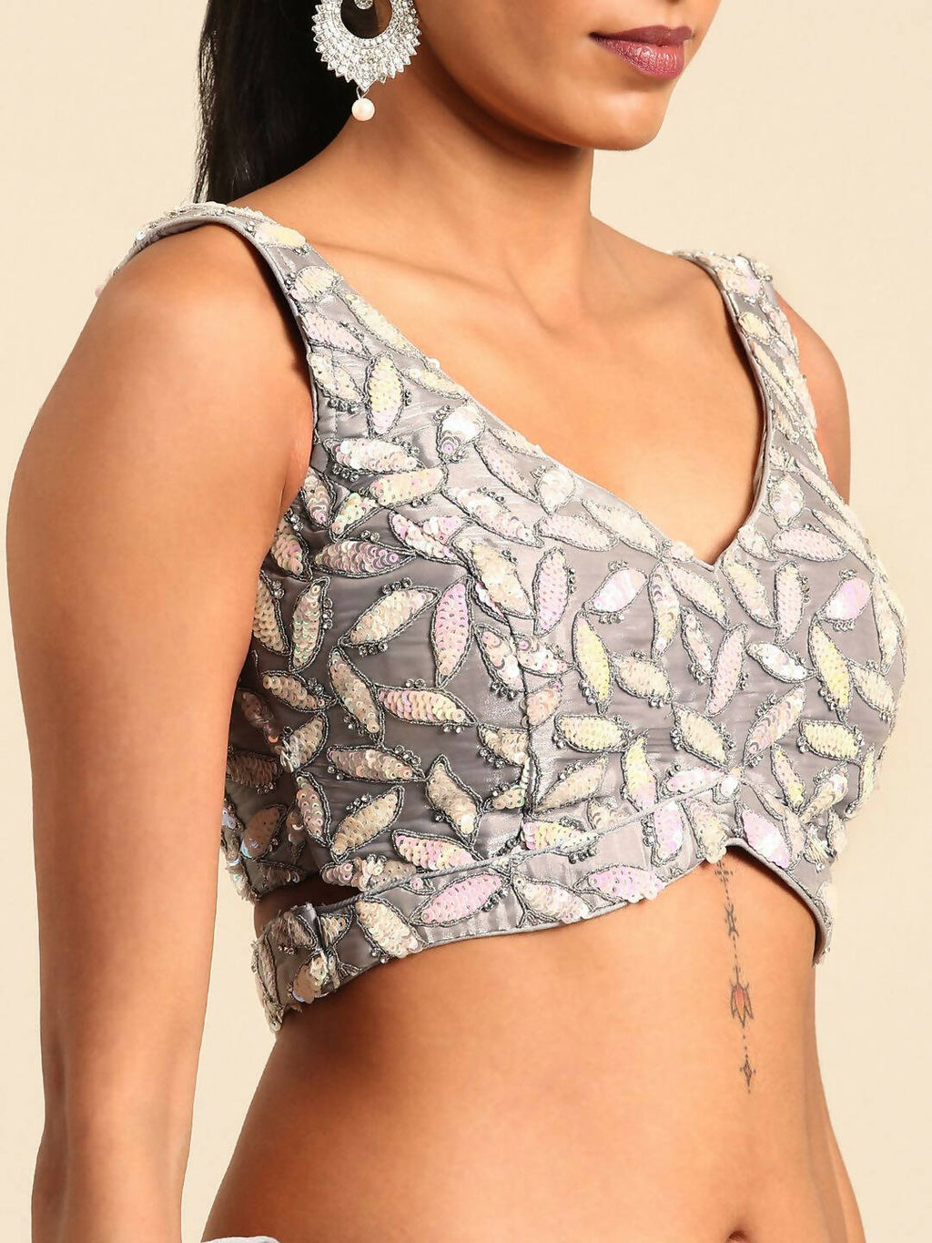House of Panchhi Grey Organza Sequins & Zarkan embroidery Lehenga choli & Dupatta