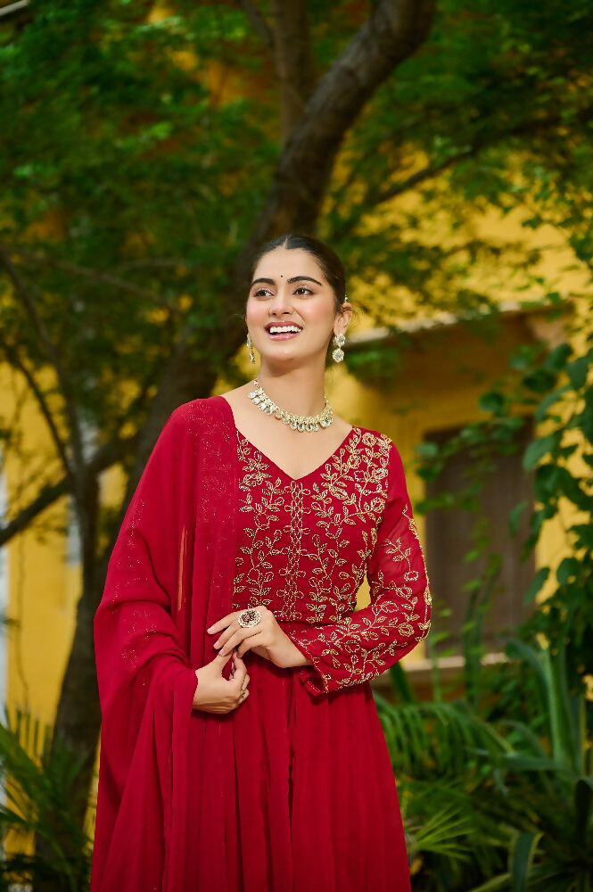 Joban Fashion Maroon Readymade Kurta Set With Sequence embroidery Work - Distacart