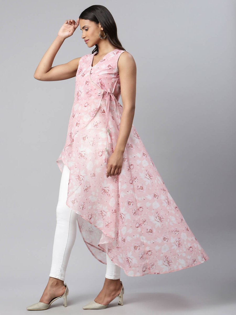 Ahalyaa Women Pink Organza Digital Printed Dress - Distacart