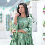 Partywear Designer Digital Printed Moss Green Pure Maslin Gown - Anbazaar - Distacart