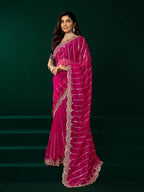 Joban Fashion Rani Pink Net Party Wear Sarees - Distacart