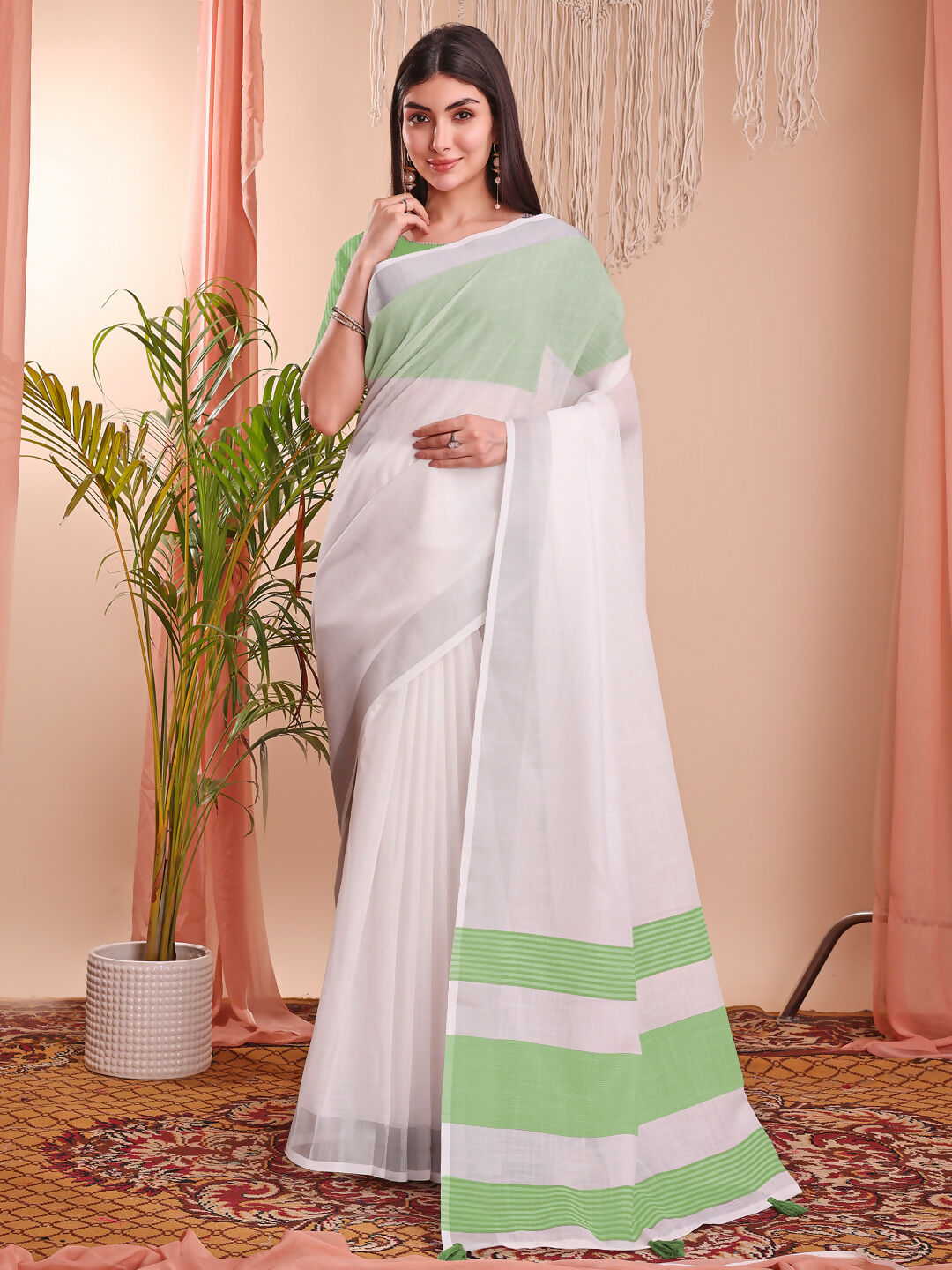 Shree Shyam Fashion The White Loom White Linen Cotton Saree